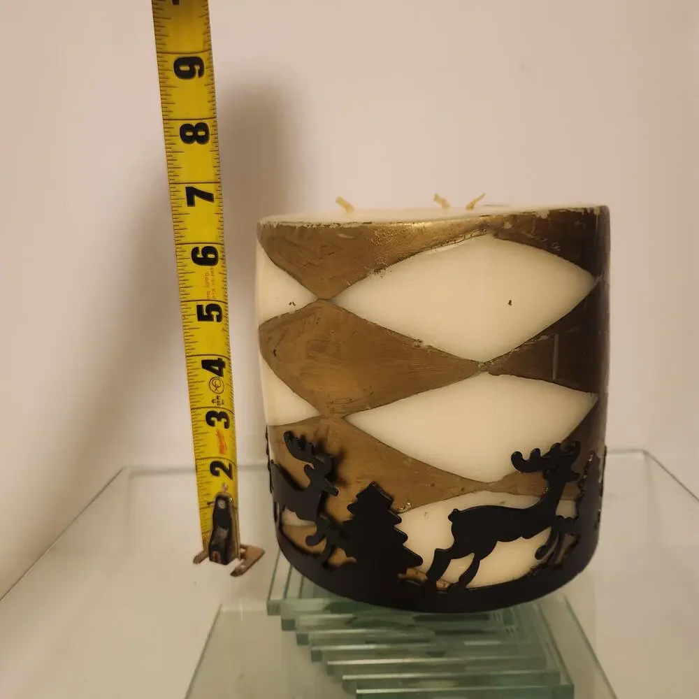 Large 6x6.5 3 Wick Christmas Candle with Metal Stand